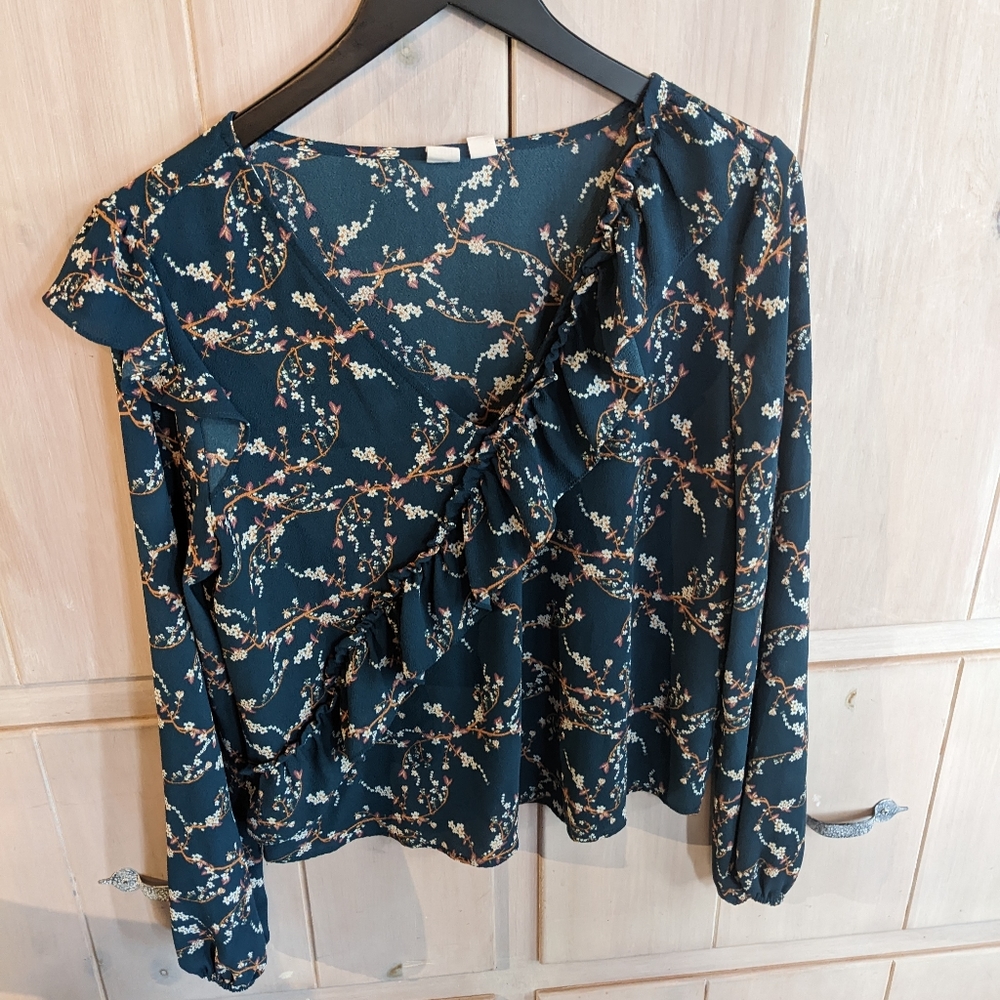 Melrose and Market blouse , dark teal color with flowers size small